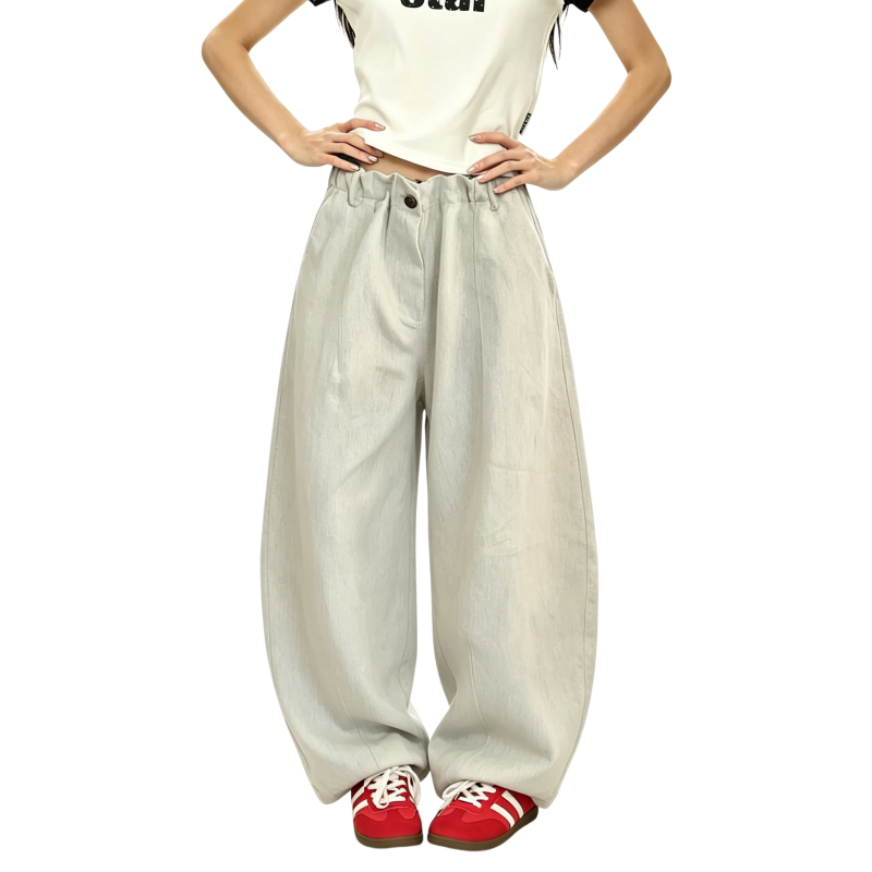 REINAREA | Women's Linen-Like Wide Leg Barrel Pants | Summer High Waisted Baggy Casual Trousers