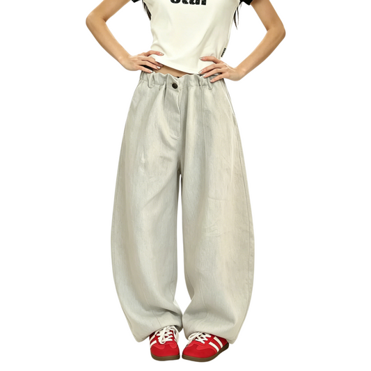 REINAREA | Women's Linen-Like Wide Leg Barrel Pants | Summer High Waisted Baggy Casual Trousers