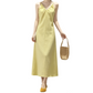 REINAREA | Women Summer Yellow Spaghetti Strap Midi Dress | Vacation Elegant V-Neck Backless Flowy Slip Dress