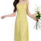REINAREA | Women Summer Yellow Spaghetti Strap Midi Dress | Vacation Elegant V-Neck Backless Flowy Slip Dress