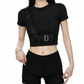 REINAREA | Women's Techwear Harness Crop Top | Cool Buckle Strap Short Sleeve Slim Fit Cropped T-Shirt | Edgy Streetwear Y2K Grunge Tee for Dance Club