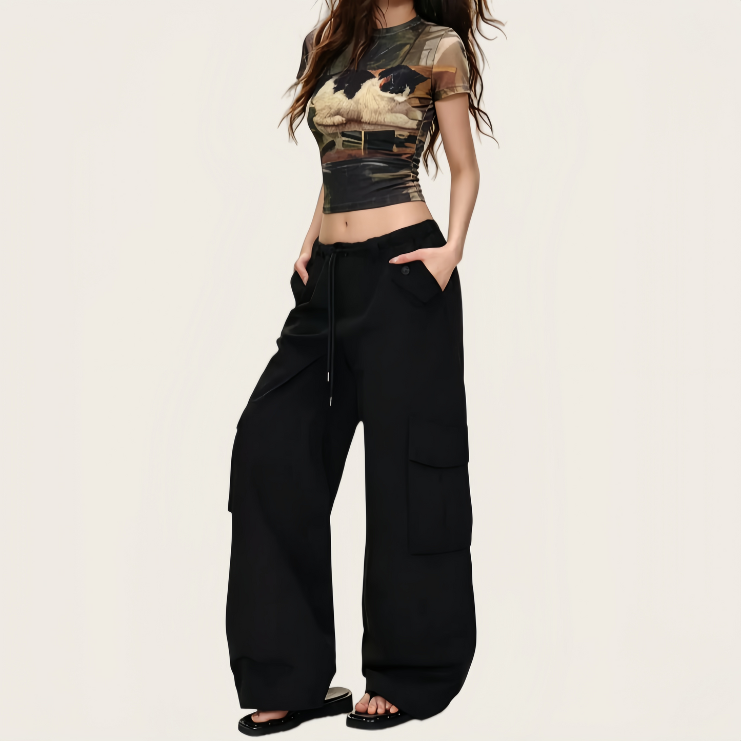 REINAREA | Women Vintage Cat Print Crop T-Shirt | Plus Size Slimming Fitted Short Sleeve Top | Y2K Hot Girl Crew Neck Cropped Tee