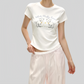 REINAREA | Women Cute Lamb Print Ruched Crop T-Shirt | Summer Casual Crew Neck Fitted Short Sleeve Curved Hem Top