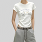 REINAREA | Women Cute Lamb Print Ruched Crop T-Shirt | Summer Casual Crew Neck Fitted Short Sleeve Curved Hem Top