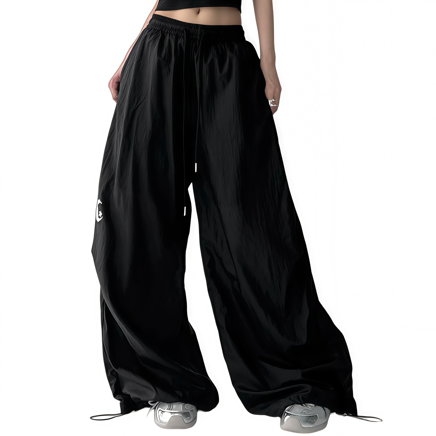 REINAREA | Y2K Sheer Wide Leg Cargo Pants | High Waist Drawstring Moon Star Print Pants | 2026 Summer Casual Trousers