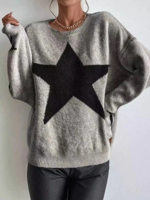 Large Single Star Gray Long Sleeve Sweater – Reinarea
