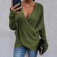 Olive Plunging V-Neck Sexy Sweater