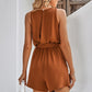 V-Neck Waist-Tie Belt Brown Playsuit