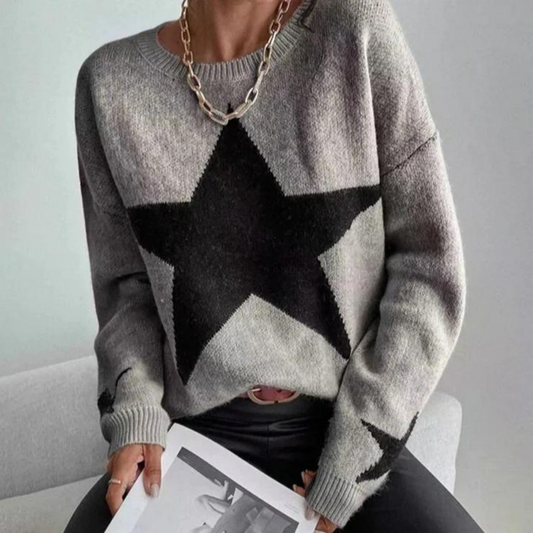 Large Single Star Gray Long Sleeve Sweater