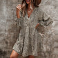 Leopard Print V-Neck Long-Sleeved Dress