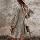 Leopard Print V-Neck Long-Sleeved Dress