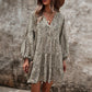 Leopard Print V-Neck Long-Sleeved Dress