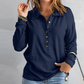 Navy Plain Collared Long Sleeve Top