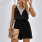 V-Neck Waist-Tie Belt Brown Playsuit