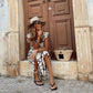 Vintage Short Sleeve Print Maxi Dress