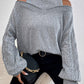 Gray Cold Shoulder Mock Neck Cable Knit Sweater
