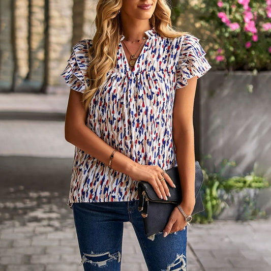 Allover Floral Print Sleeve Blouse