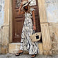 Vintage Short Sleeve Print Maxi Dress