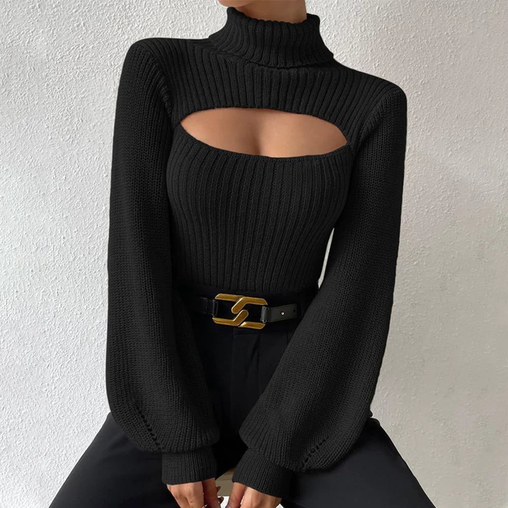 Black Plain Mock Neck Sweater