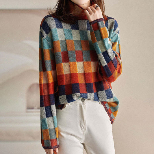 Autumn Cashmere Couture Plaid Turtleneck Sweater