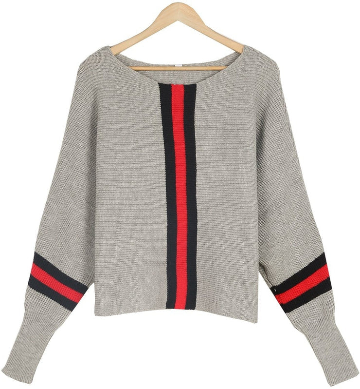 Boston Red Striped Gray Dolman Sweater Reinarea