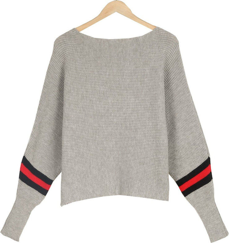 Grey sweater with sale red stripe