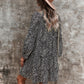 Leopard Print V-Neck Long-Sleeved Dress
