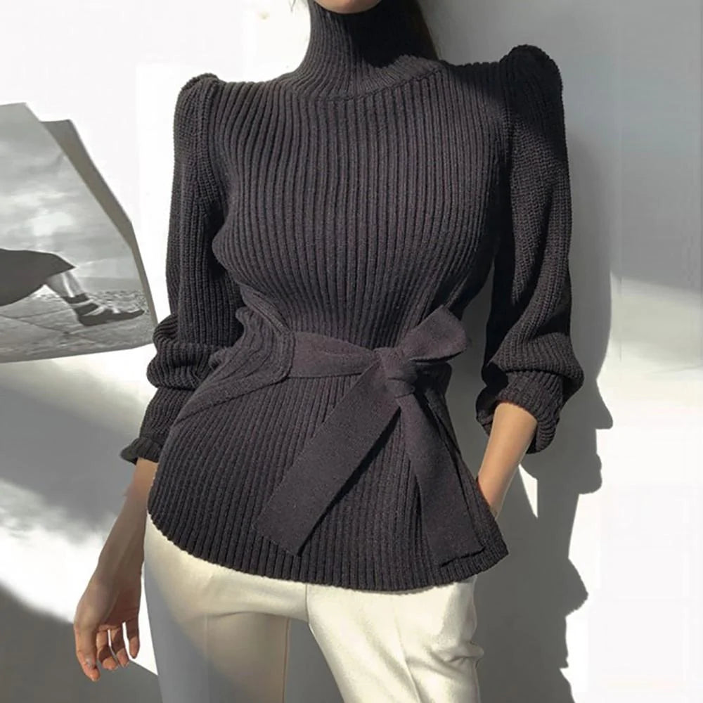 Trendy Plain Black High Neck Sweater