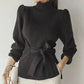 Trendy Plain Black High Neck Sweater
