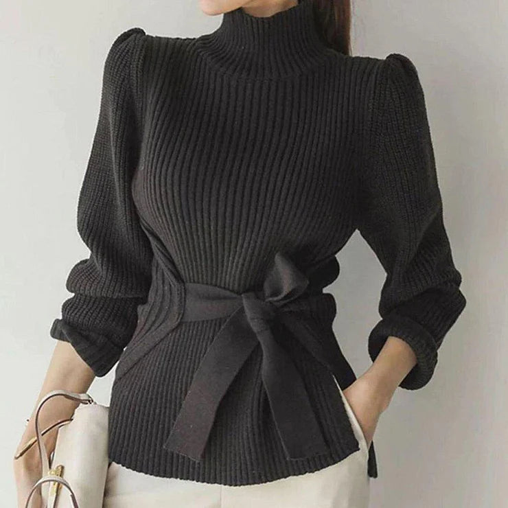 Trendy Plain Black High Neck Sweater