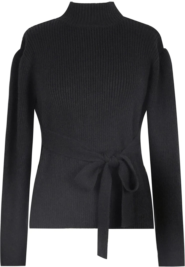 Trendy Plain Black High Neck Sweater