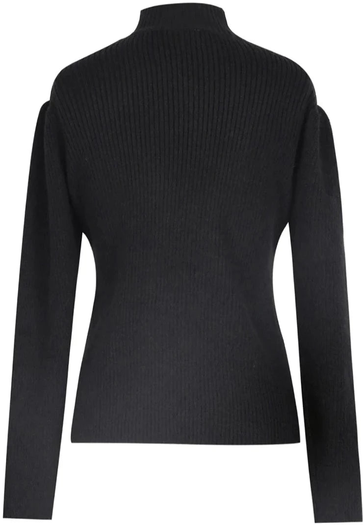 Trendy Plain Black High Neck Sweater