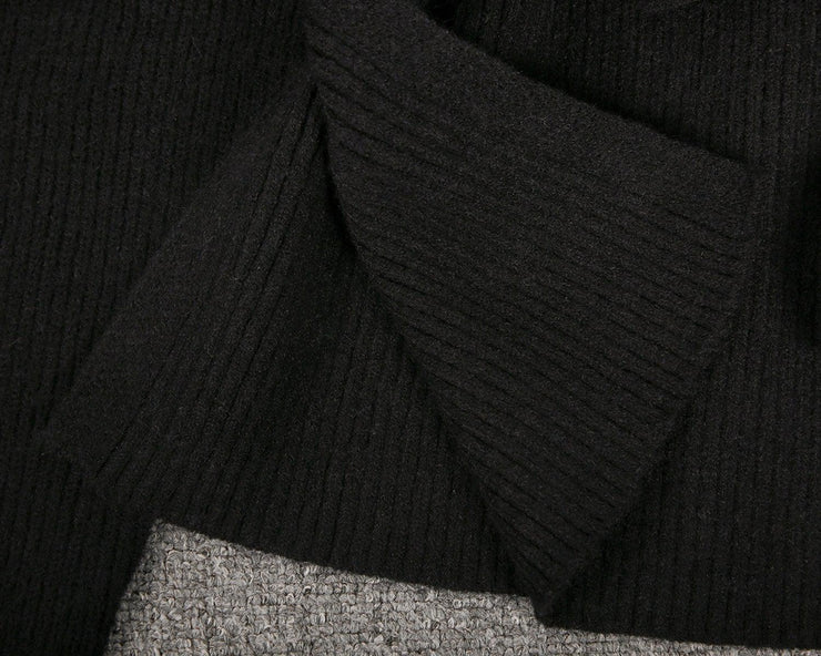 Trendy Plain Black High Neck Sweater