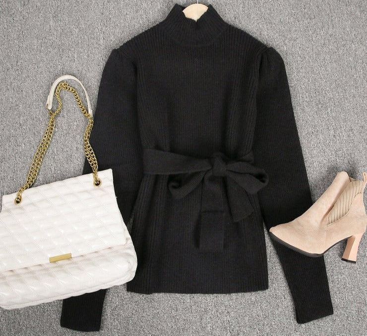 Trendy Plain Black High Neck Sweater