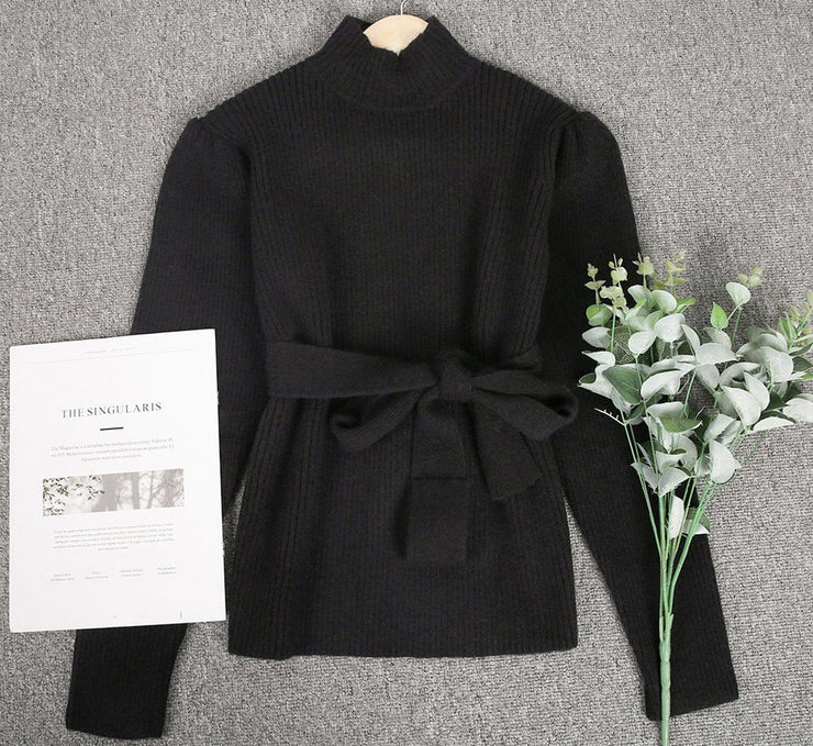 Trendy Plain Black High Neck Sweater