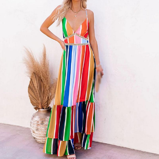 Multi Rainbow Print Maxi Dress