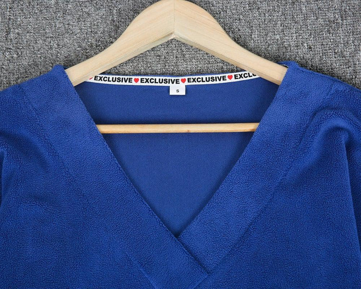 Royal Blue Gold Button V-Neck Top