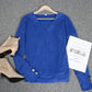Royal Blue Gold Button V-Neck Top