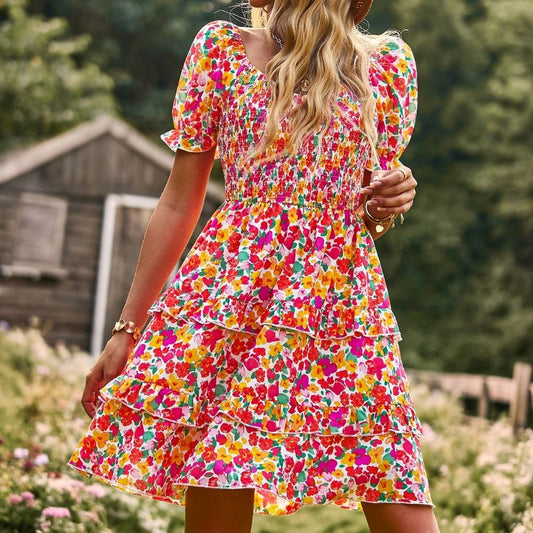 French Style Romantic Floral Print Dress