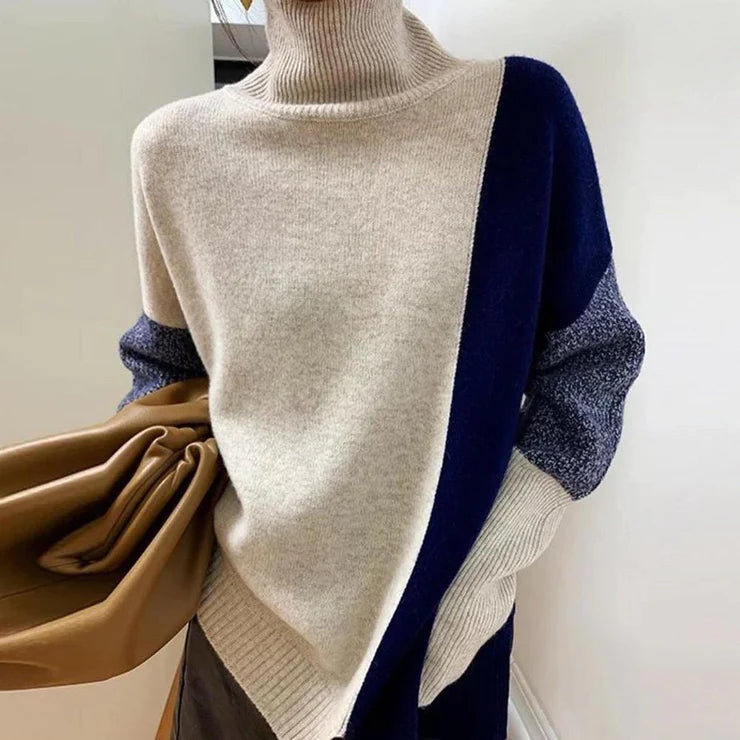 Comfy High Neck Color Block Sweater