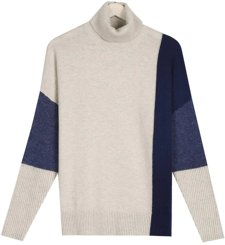 Comfy High Neck Color Block Sweater