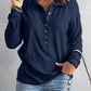 Navy Plain Collared Long Sleeve Top